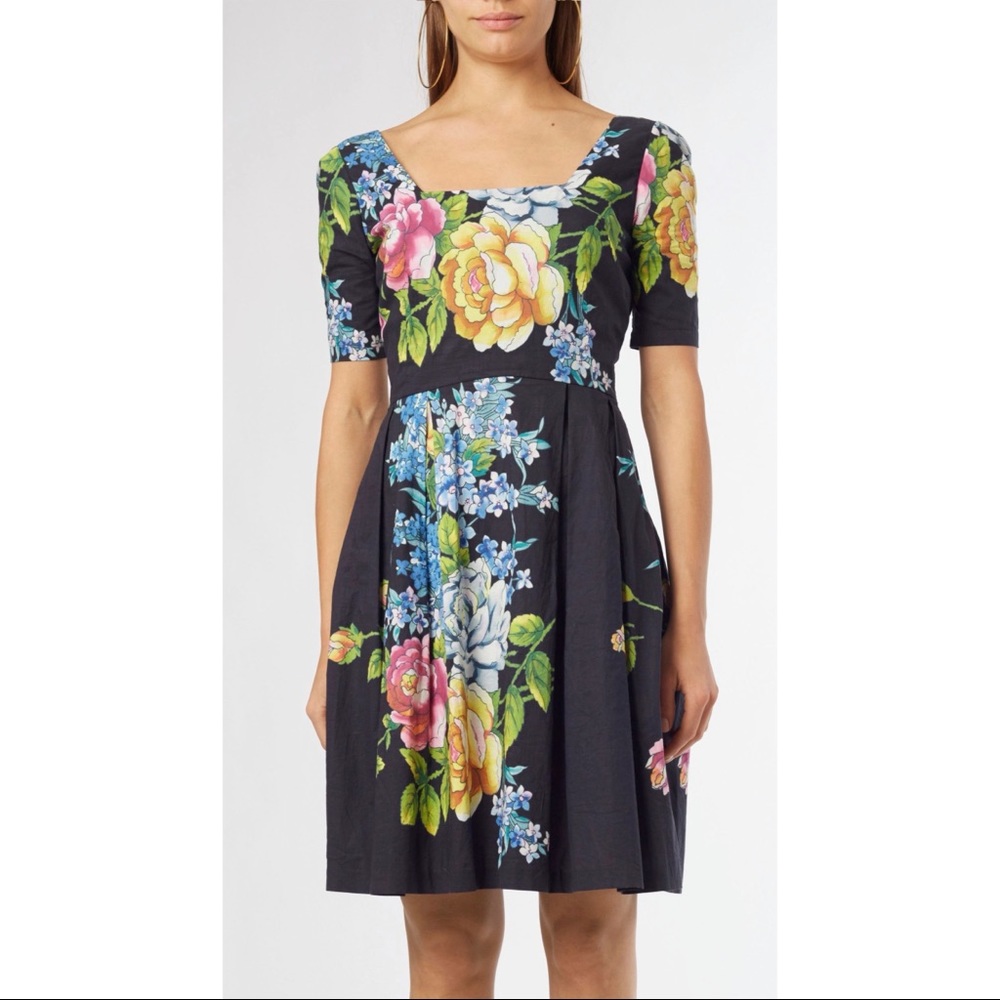Nieves Lavi Sabina Floral Pleated Dress Large